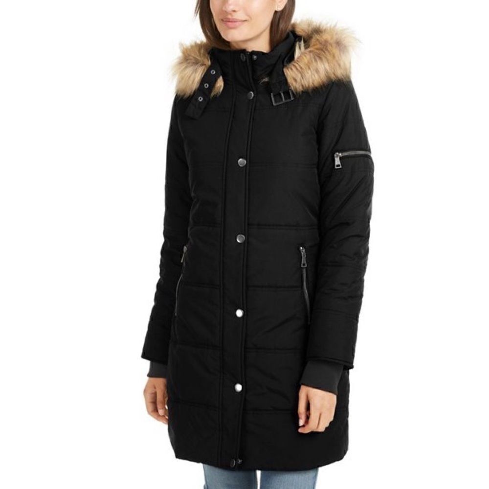 Maralyn Me Junior Faux-Fur-Trim Hooded Puffer Coat